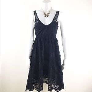 Free People Salinas Foil Print Black Lace Dress